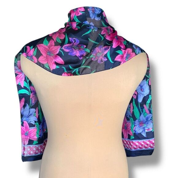 Berkshire Made in Italy Floral Scarf Sheer Bright Pink Purple Green Polyester - Picture 6 of 9